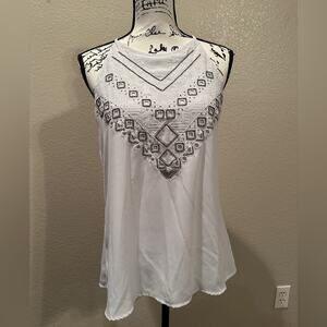 Bannana Republic beaded white embroidered bib sleeveless tank sz M